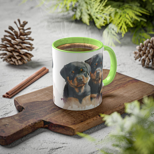 Rottweiler Pupies - Color Accent Mugs, 11oz